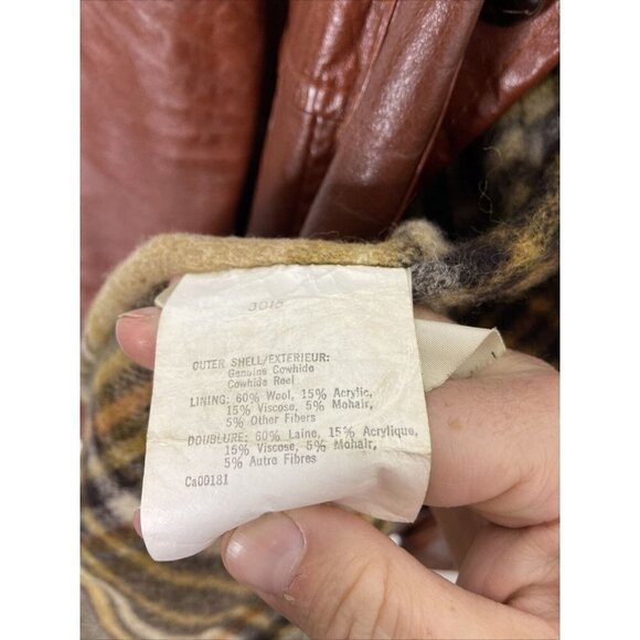 Vintage Rice Sports Wear 70s Men 42 Brown Leather Hipster Mod Disco Plaid Coat - Picture 10 of 12